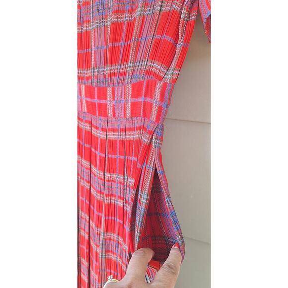 Vintage Jackie Bernard Eklektic Red Plaid Crepe Pleats Midi Dress Sailor Size 4 - Picture 7 of 13